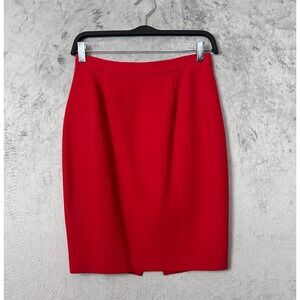 Vintage 90s Minimalist Wool Tailored Midi Pencil Skirt Small Red Office Workwear
